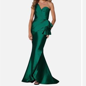 Terani Couture One Shoulder Green Dress